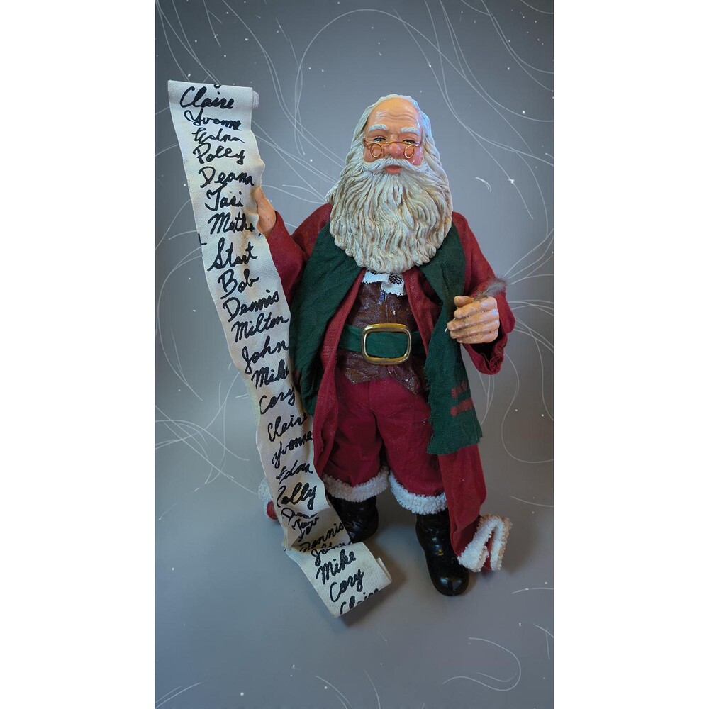 Vintage Santa Claus Figurine Holding Scroll List & Feather Quill Pen Christmas